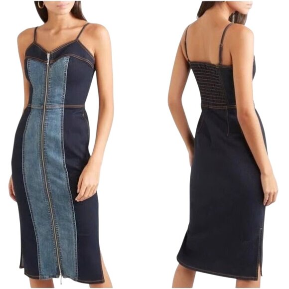 Current Elliott The Jacqueline Two-Toned Paneled Denim Midi Dress - Picture 1 of 11